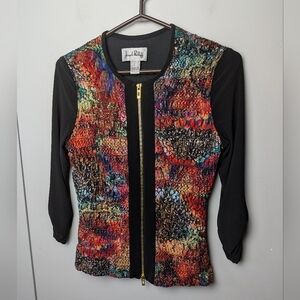 JOSEPH RIBKOFF Women Full Zipper Top 3/4 Sleeves Colorful Size 8 Made In Canada